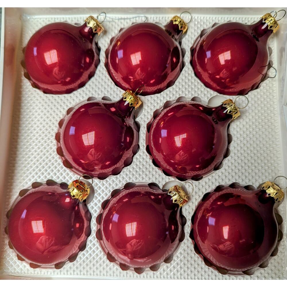 Vtg 8 Visions By Holly Ruby Glass Christmas Ornaments Gold Top 2 1/4" Holiday